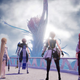 Harvestella's heroes stare at a giant weed off in the distance.